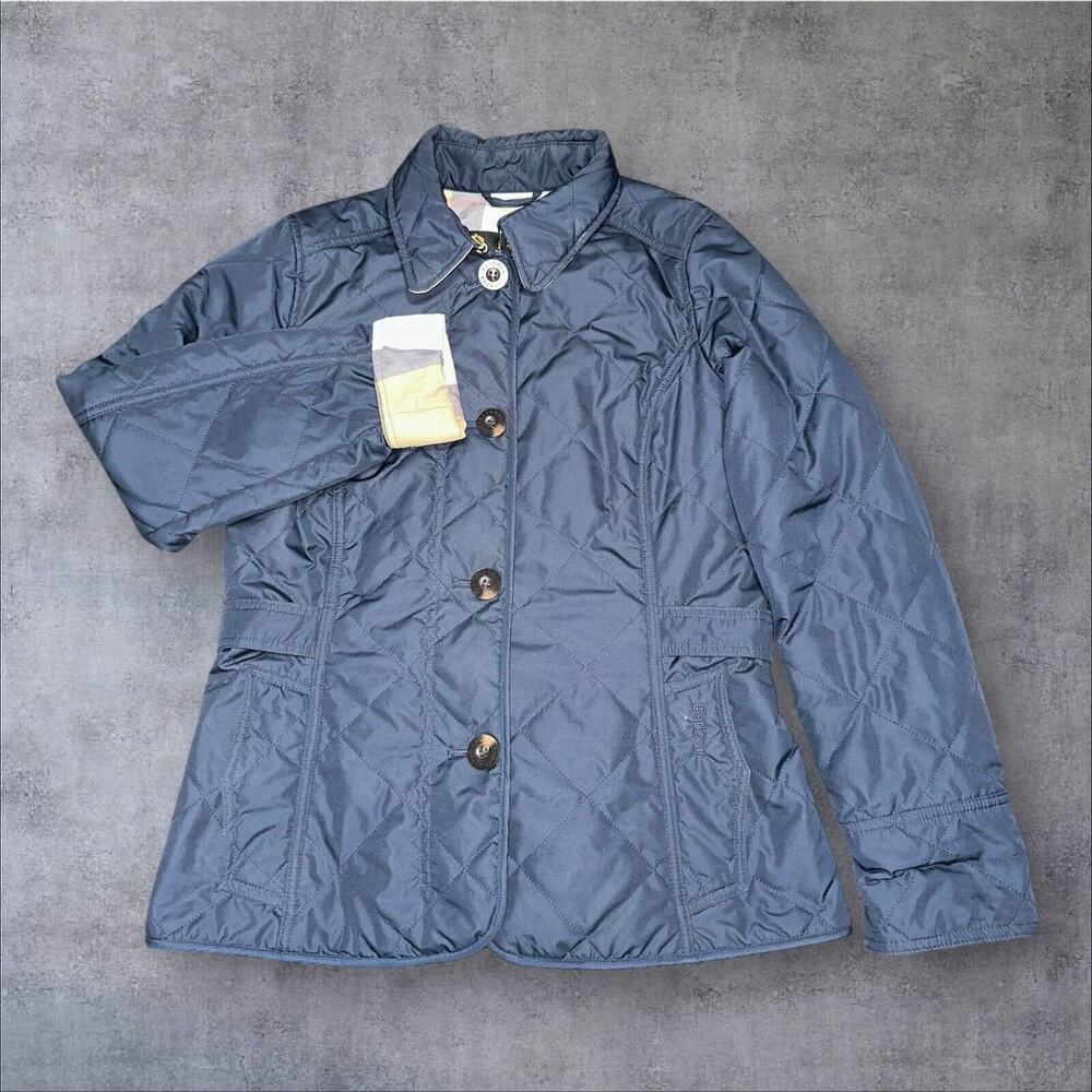 Barbour Women's Size 4 Full Zip Navy Blue Nelson Quilted Button Coat Jacket